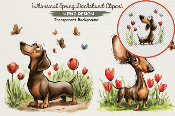 Download Whimsical Spring Dachshund Clipart PNG - Dachshund Collection