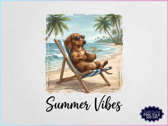 Download Summer Vibes Dachshund Beach PNG - Dachshund Collection