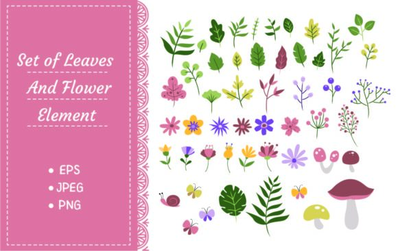 Download Set of Leaves and Flowers Design Element - Premium Resources